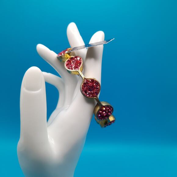 Vintage Pink Rhinestone Bangle Bracelet, Old Stock New W/ Tags, Made India - Picture 6 of 10